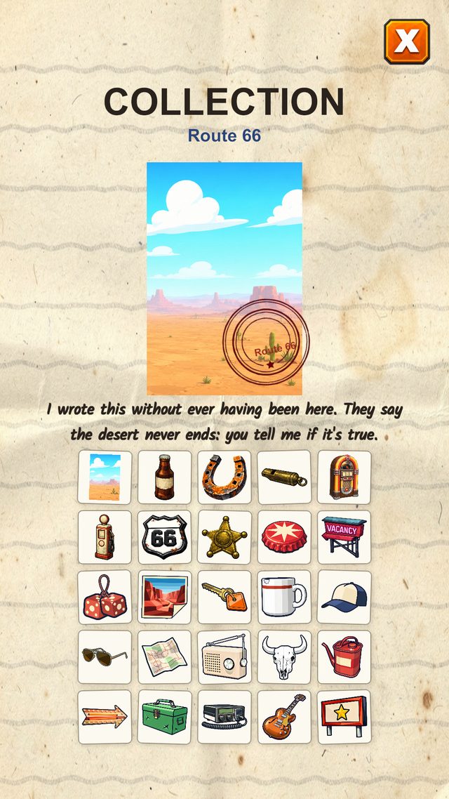 The collection album: the great-grandmother's postcard and the slots for the twenty-four souvenirs
