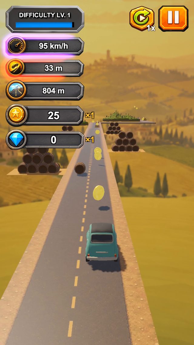 Driving in Tuscany: golden hills, cypresses and a hilltop town in the distance